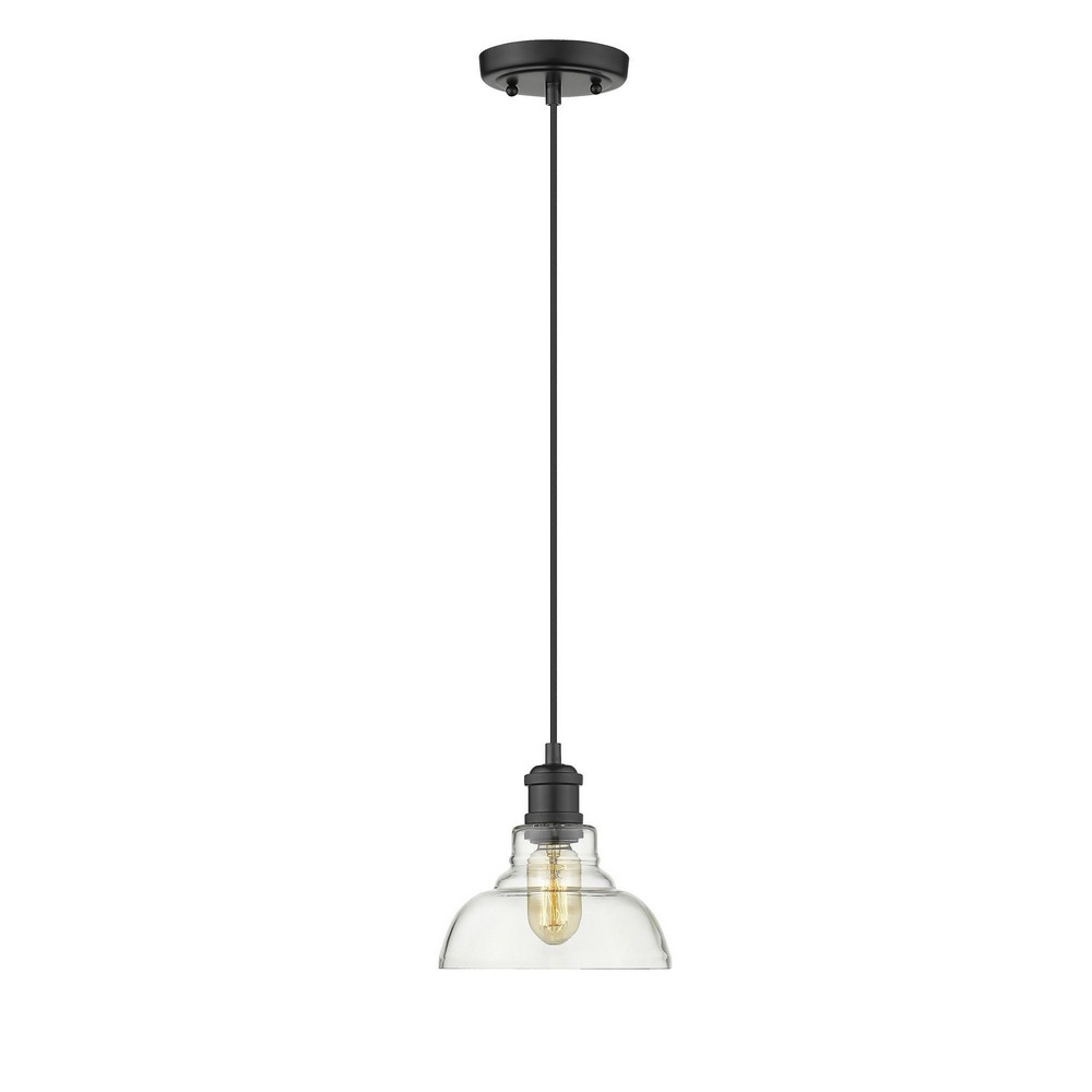 Golden Lighting-0305-S BLK-CLR-Carver - 1 Light Small Pendant in Industrial style - 7 Inches high by 7.5 Inches wide   Black Finish with Clear Glass
